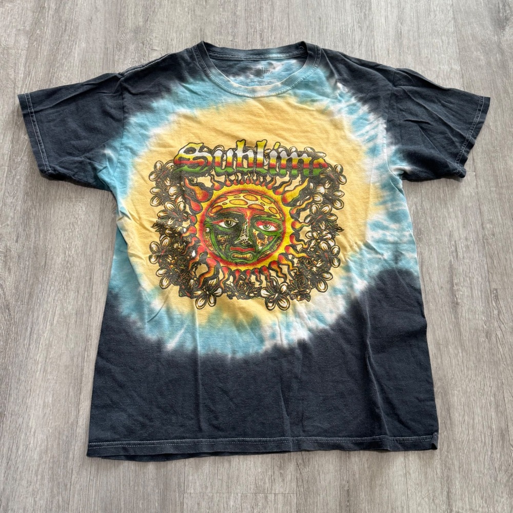 Sublime Sun Graphic Tie Dye T-Shirt adult S/M Black Blue Yellow